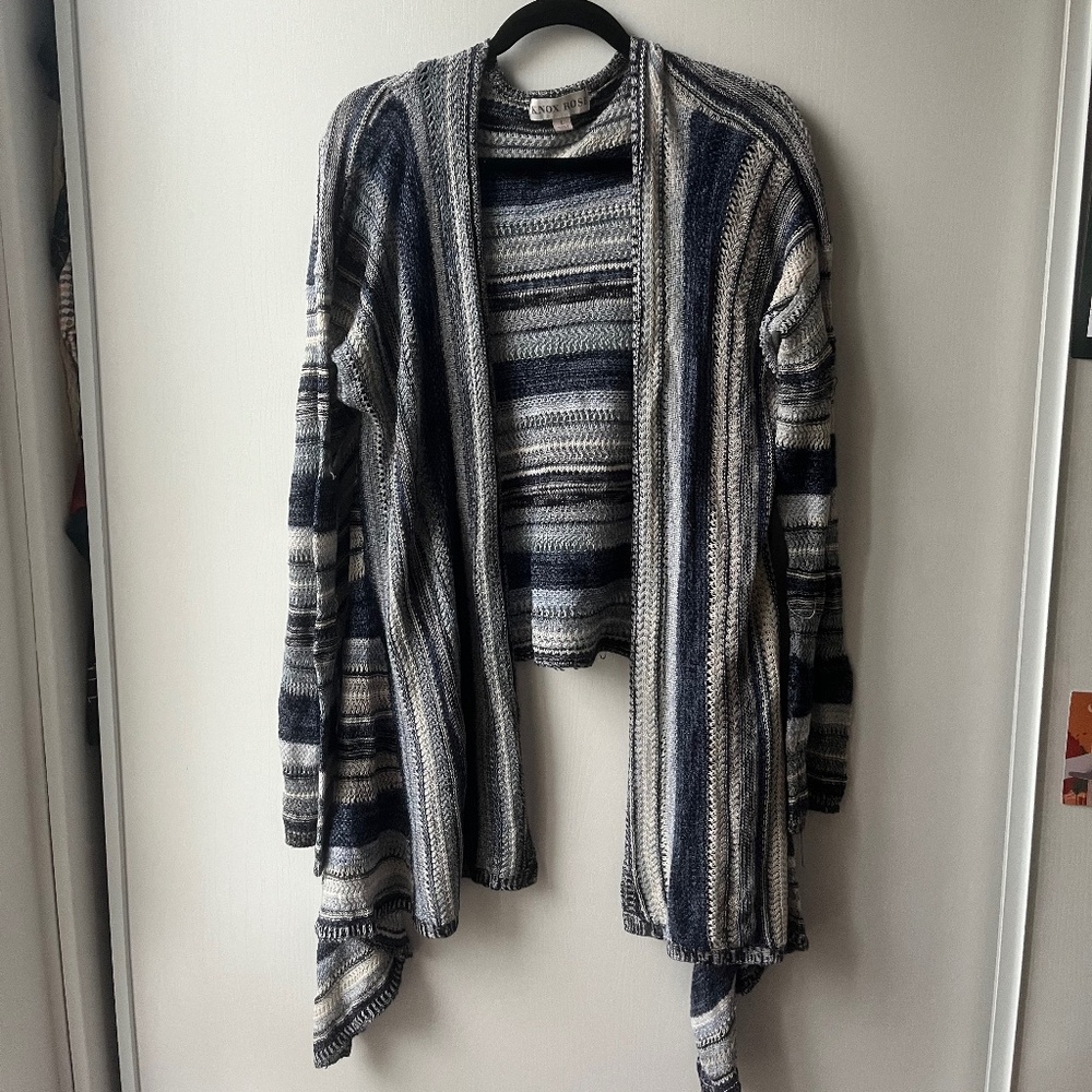 Navy, Blue, & White Stripped Knit Cardigan Sweater, Knox Rose, size L